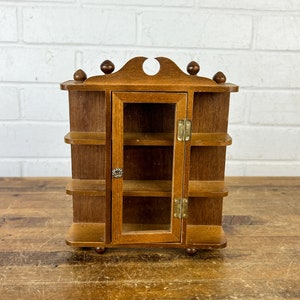 Small 8" Vintage Wood Display Curio Cabinet with Glass Door Tabletop Wooden Cabinet for Counter Miniature Shelf Shadow Box Tiny Display