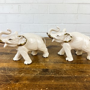 Pair of Vintage Ceramic White Elephant Figurine Elephant Collectible Lucky Charm