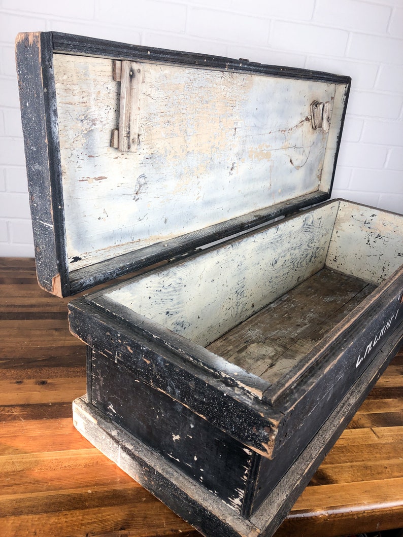 3 Feet Wide Large Black Wood Box With Hinged Lid Authentic Etsy