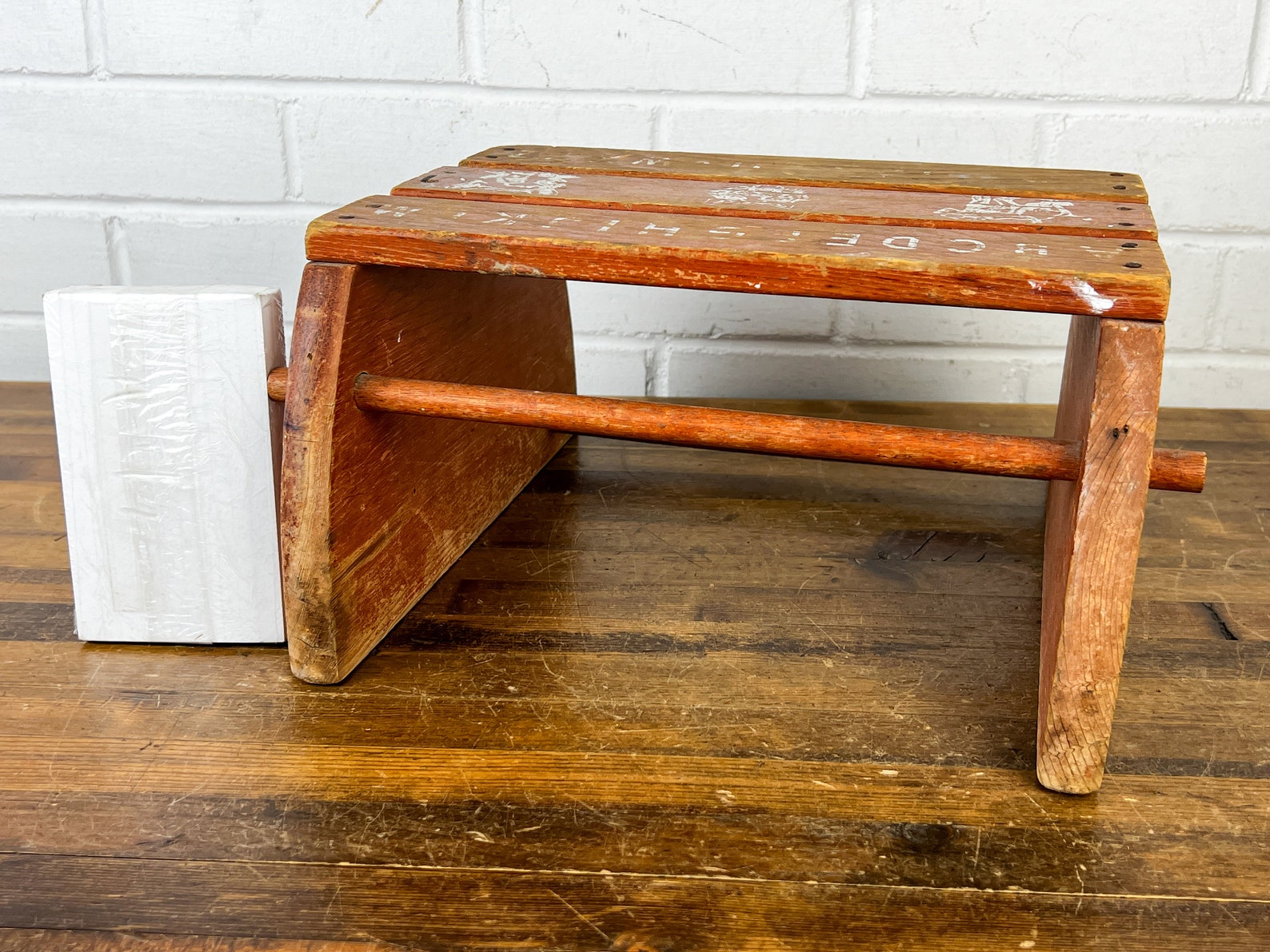 Vintage Old Red Wood Stool With Abcs and Animals Distressed Etsy