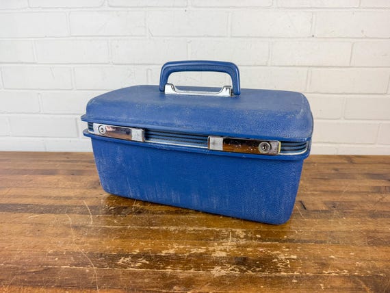 Distressed Vintage Samsonite Concord Train Case | Blue Train Makeup Case | Retro Samsonite Luggage | Mid Century Travel Case