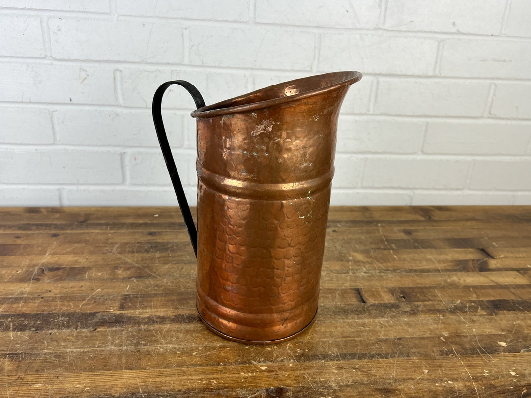 11 Vintage Copper Pitcher With Cast Iron Handle Decorative Water Pitcher or Vase With Ornate