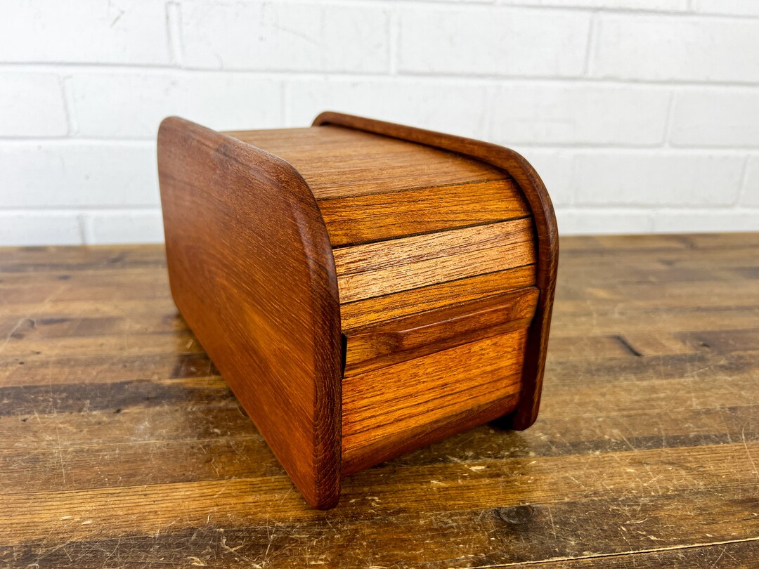 11x6 Vintage Teak Wood File Box With Roll Top Lid Old Etsy