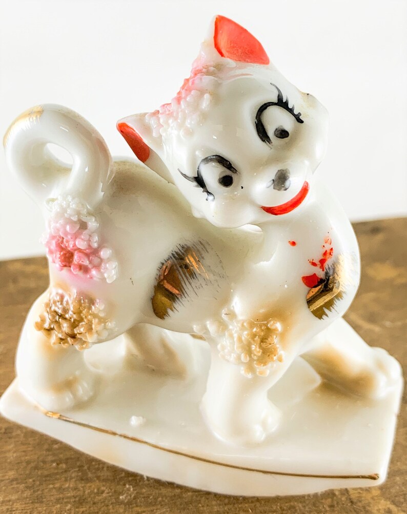 Vintage Rocking Cat Figurine Stamped Japan Old Kitty Figure Happy Cat