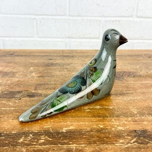 Vintage Mexican Tonala Pottery Bird Figurine Signed Mexico – Hand Painted Folk Art Clay Bird with Floral Design