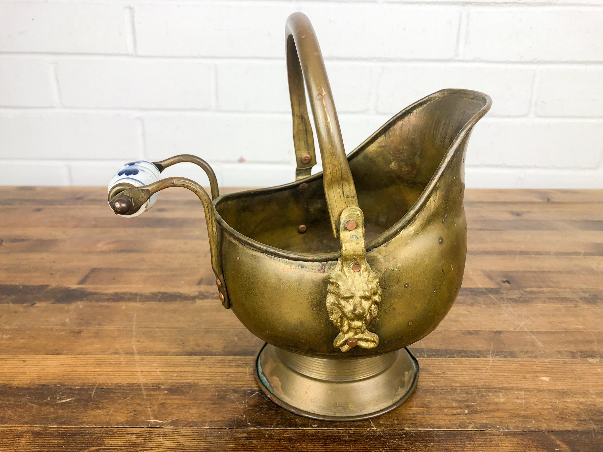 Aged Small Vintage Brass Bucket with Porcelain Handle Coal Etsy