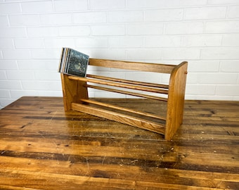 Vintage Two Levels Wood CD Holder Compact Disc Holder CD Rack Wooden CD Audio Storage 1990s Decor