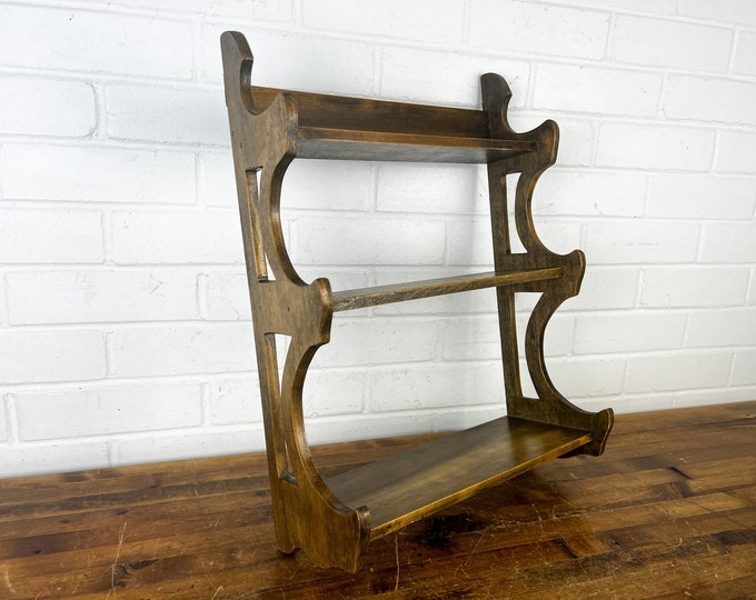 Handmade Vintage Wooden Wall Shelf With 3 Shelves Art Deco Open Shelves ...
