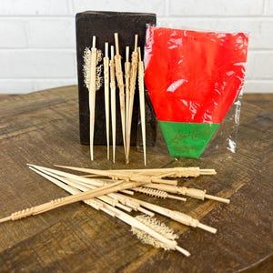 Set of 20 Vintage Hand Carved Wood Cocktail Picks Made in Portugal Hors D&#39;oeuvres Forks Cocktail Picks Barware Appetizer Pick