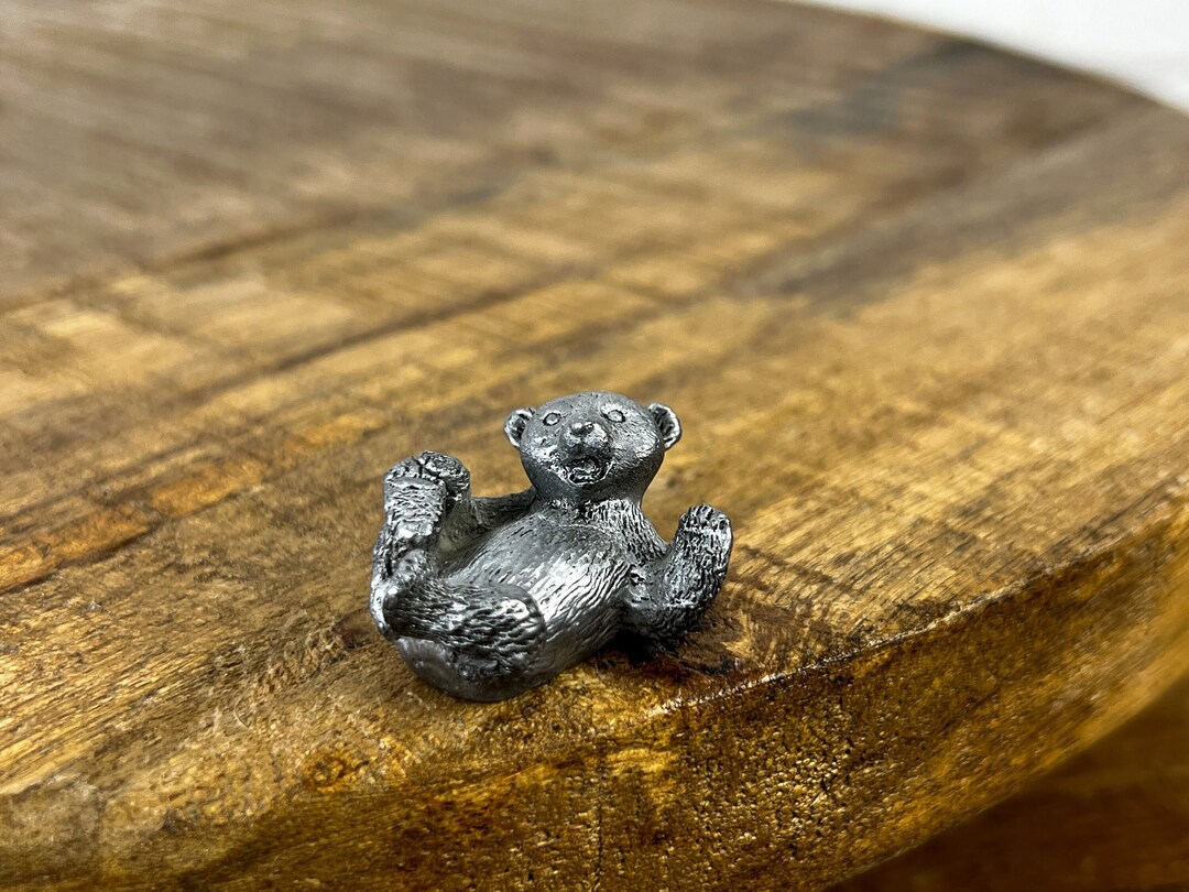 2000s Miniature Pewter Bear Figurine Authentic Vintage 2001 Tiny Metal