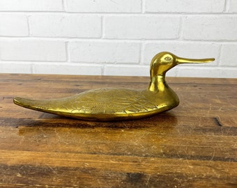 Large Vintage Brass Duck Figurine: Cabin Decor (14 inch)