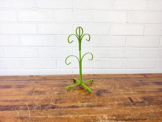 Vintage Avocado Green Mug Tree | Japan Metal Coffee Cup Holder | 1970s Kitchen Decor | Retro Coffee Bar Organizer | Tea Cup Stand