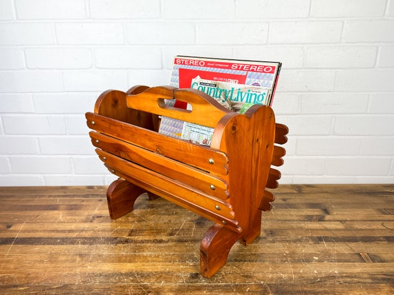 Vintage Cedar Wood Magazine Rack Old Wooden Floor Magazine Stand