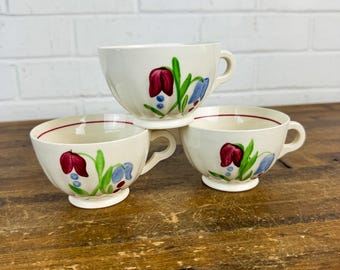 Set of Three Vintage Ceramic Flower Coffee Mugs Tea Cup Set with Flowers