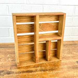 Vintage Wooden Cubby Shelf – Rustic Wall Hanging or Tabletop Curio Display with 4 Compartments