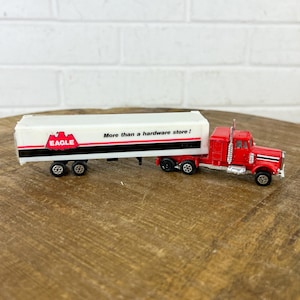 Vintage Blue Red Semi Truck with Trailer More Than A Hardware Store! Eagle Diecast 1980s Metal Car Toy Diecast Toys Made In Hong Kong