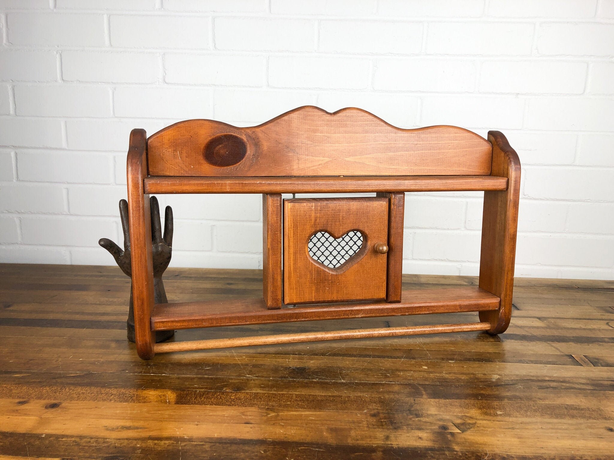 20 x 12 Vintage Wooden Wall Shelf with Dowel Rod and Heart Etsy