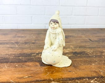 Vintage Glittered Child in Snowsuit Figurine | Winter Holiday Snow Child Decor | Retro Seasonal Display