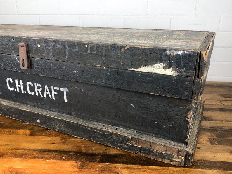 3 Feet Wide Large Black Wood Box With Hinged Lid Authentic Etsy