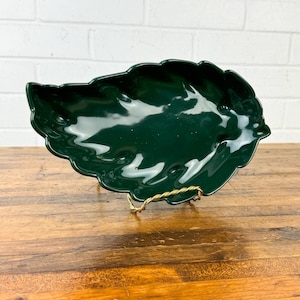 1960s Frankoma Green Pottery Leaf Bowl Mid Century Decor Vintage Thanksgiving Candy Dish