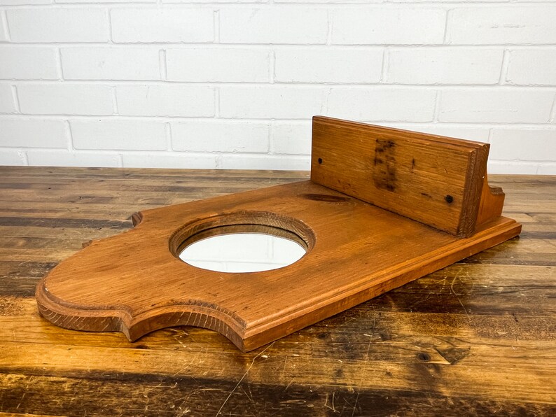 Vintage Wooden Wall Mirror With Shelf Handmade Hanging Wood Etsy