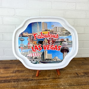Vintage Souvenir Fabulous Las Vegas Metal Tray Decorative Plate to Display Old Vegas Stuff Made in Hong Kong