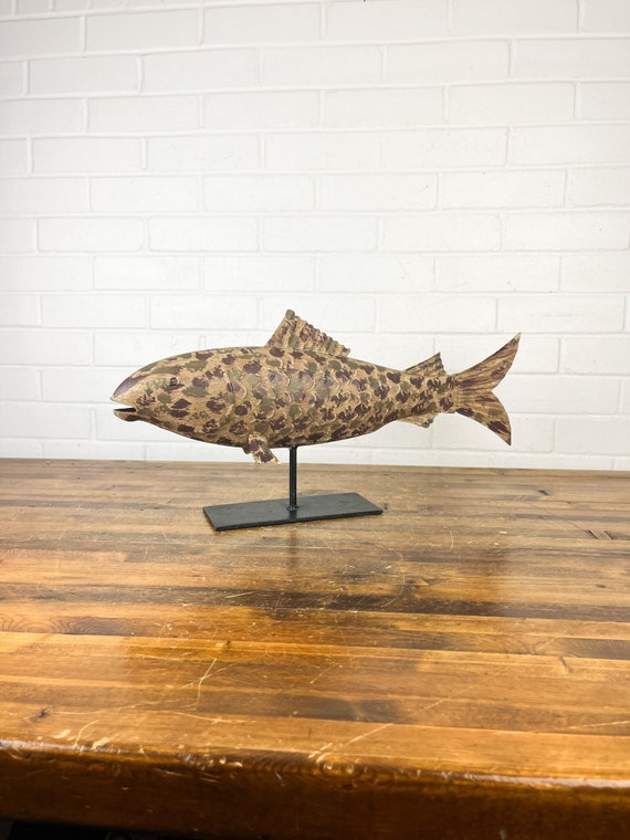 Large 22 Vintage Decorative Metal Fish Artwork to Display Shelf