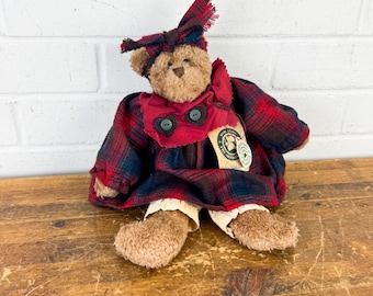 Vintage Boyds Bears Clara Plush | Retired Artisan Series Bear | 1997 Boyd's Collectible Teddy Bear | Plaid Dress Stuffed Animal