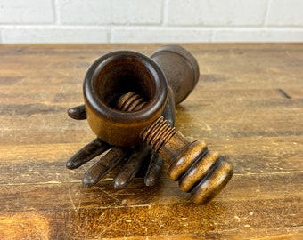 Vintage Wood Screw Nutcracker for Cracking Nuts by Twisting A Screw Coffee Table Decor