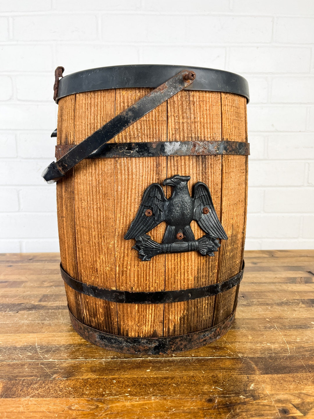 14 Vintage Wooden Ice Cream Bucket Barrel With Eagle Perfect for