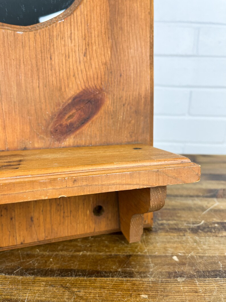 Vintage Wooden Wall Mirror With Shelf Handmade Hanging Wood Etsy