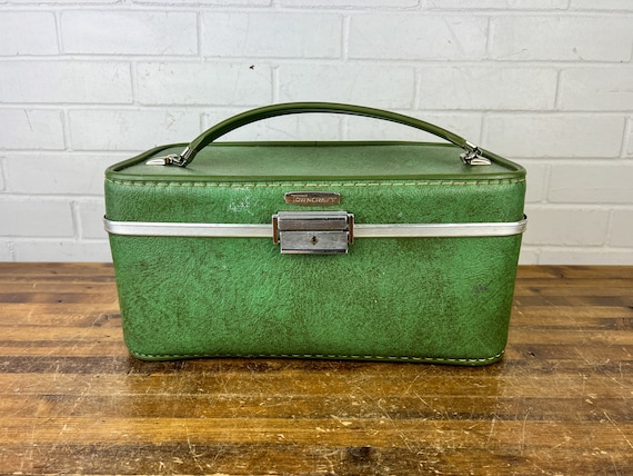 Vintage Distressed Towncraft Green Train Case Travel Makeup