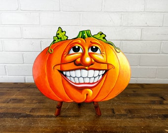 13" Vintage Halloween Jack O Lantern Wall Decor 1990s Beistle Double Sided Pumpkin to Hang From Ceiling Decor for Kids