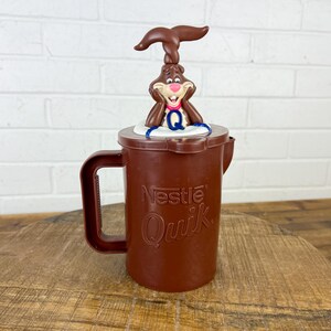 Vintage 1980s Nestlé Quik Bunny Pitcher with Mixing Straw – Promotional Chocolate Milk Mixer Nestle