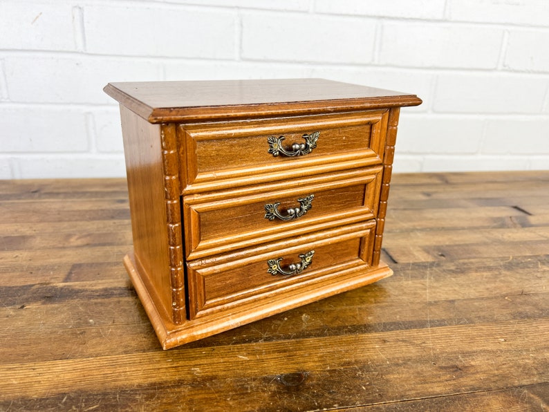 Vintage Wooden Jewelry Box With Drawers and Mirror Authentic Etsy