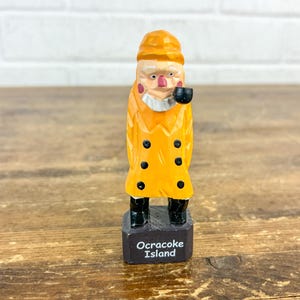 Vintage Hand-Carved Wooden Sailor Figurine – Ocracoke Island Ship Captain with Yellow Slicker & Pipe