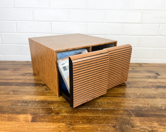 Vintage Faux Wood CD Holder With Drawers Holds 40 Compact Disc Storage