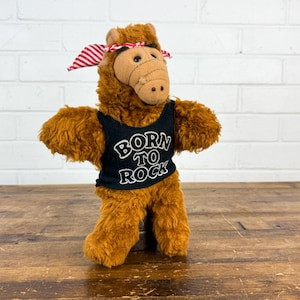 80s Vintage Alf the Alien Plush Hand Puppet with Born To Rock TShirt Authentic Vintage 1980s Props Toys 80s Aesthetic