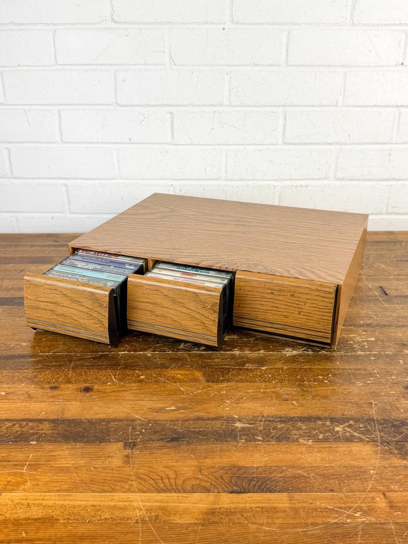 Vintage Cassette Tape Storage Cabinet | 3 Drawer Faux Wood Grain Case ...