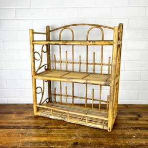 Vintage Brown Wicker Wall Shelf or Tabletop Shelf Authentic Vintage Wooden Cubby Shelf Bathroom For Plants Over Toilet
