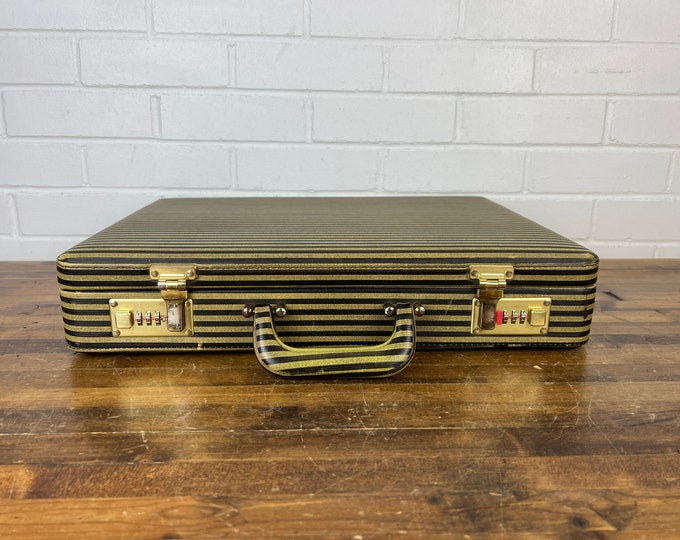 Vintage Striped Briefcase That Locks Authentic Retro Locking Hard Case