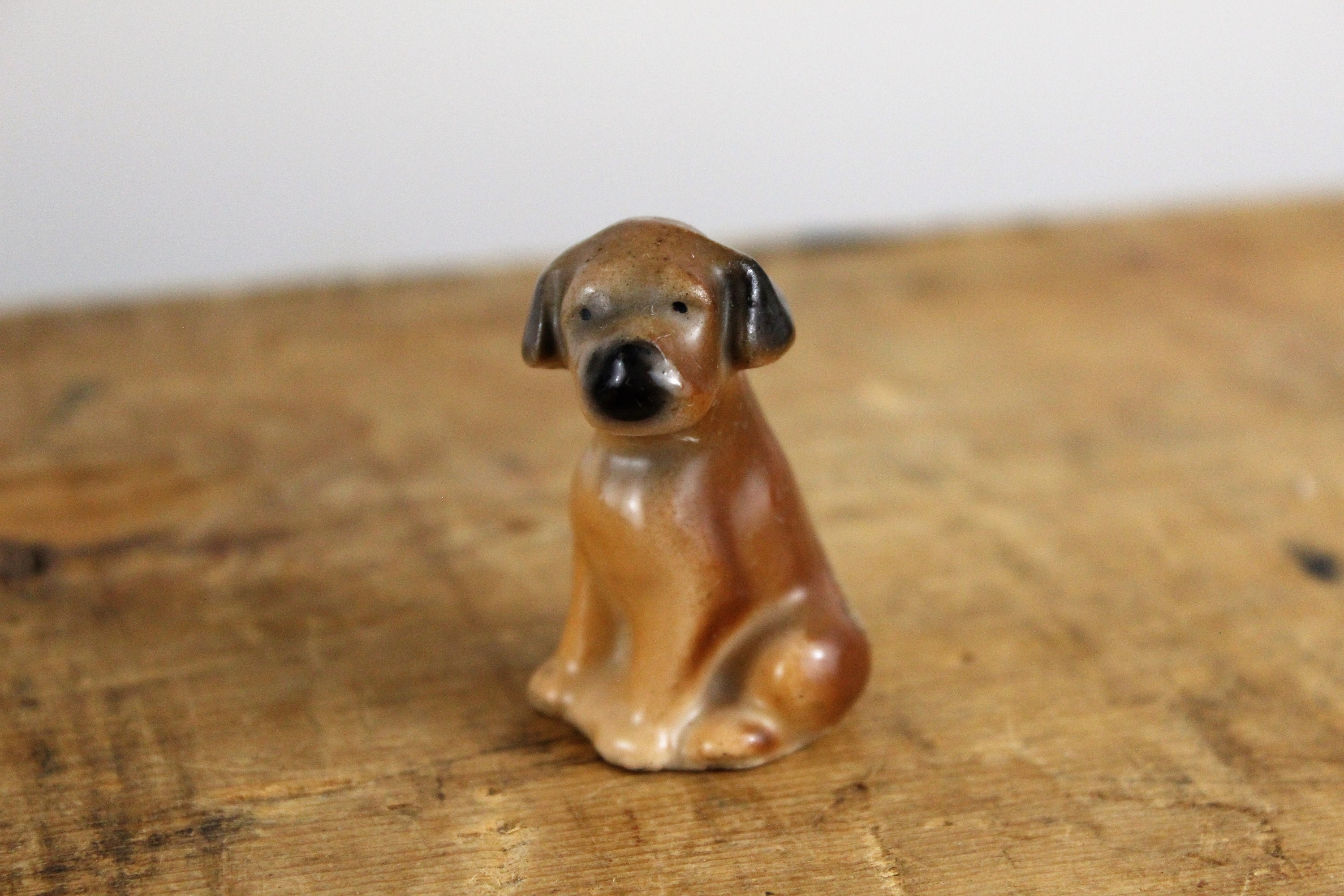 Vintage Miniature Dog Figurine Brown Puppy Sitting Little Tiny Etsy