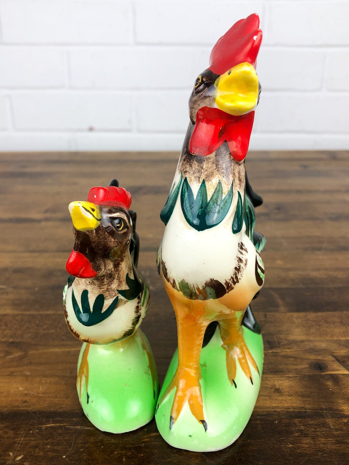 2 Rooster Figurines Kitchen Decor Set Authentic Vintage Etsy Australia