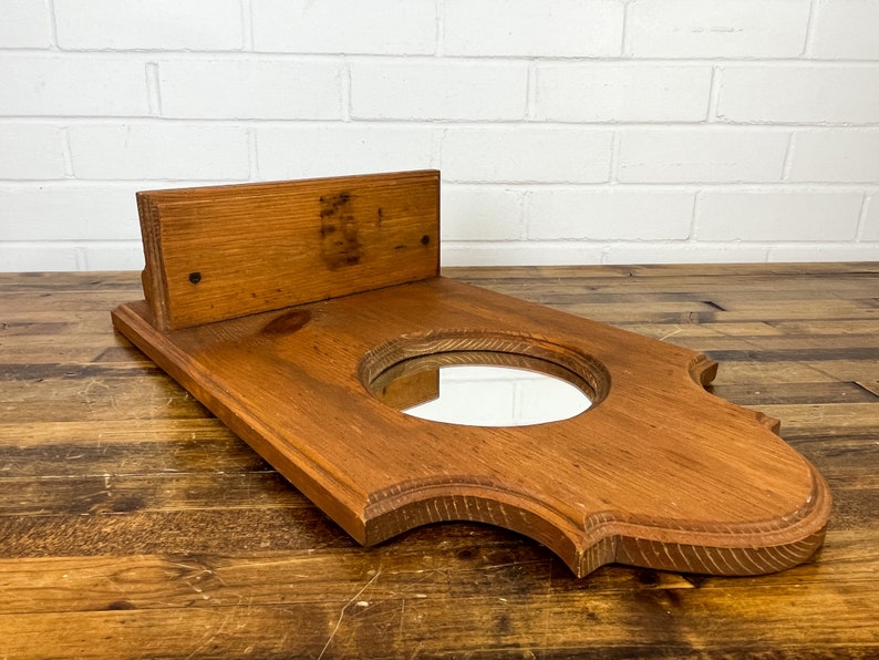 Vintage Wooden Wall Mirror With Shelf Handmade Hanging Wood Etsy