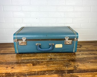 Vintage Blue Suitcase Authentic Vintage Distressed Decorative Travel Case Storage Old Blue Luggage