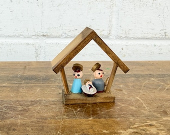 Vintage Kurt S. Adler Mini Wooden Nativity Scene Creche Peg People Made in Japan 1950s Christmas Decor