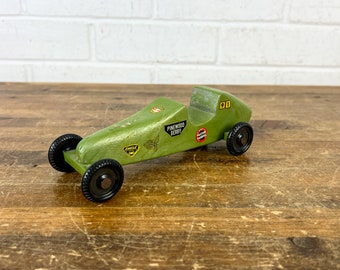 Vintage Pinewood Derby Car Green Wood Derby Race Car Handcrafted Wooden Toy Cub Scouts