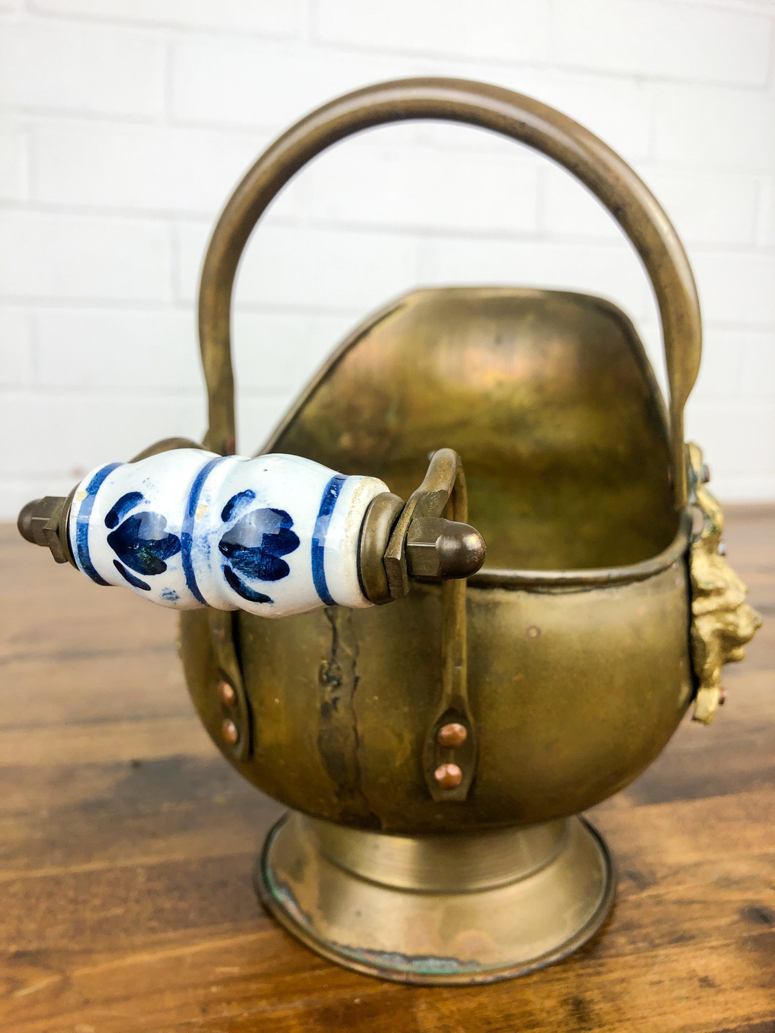 Aged Small Vintage Brass Bucket with Porcelain Handle Coal Etsy