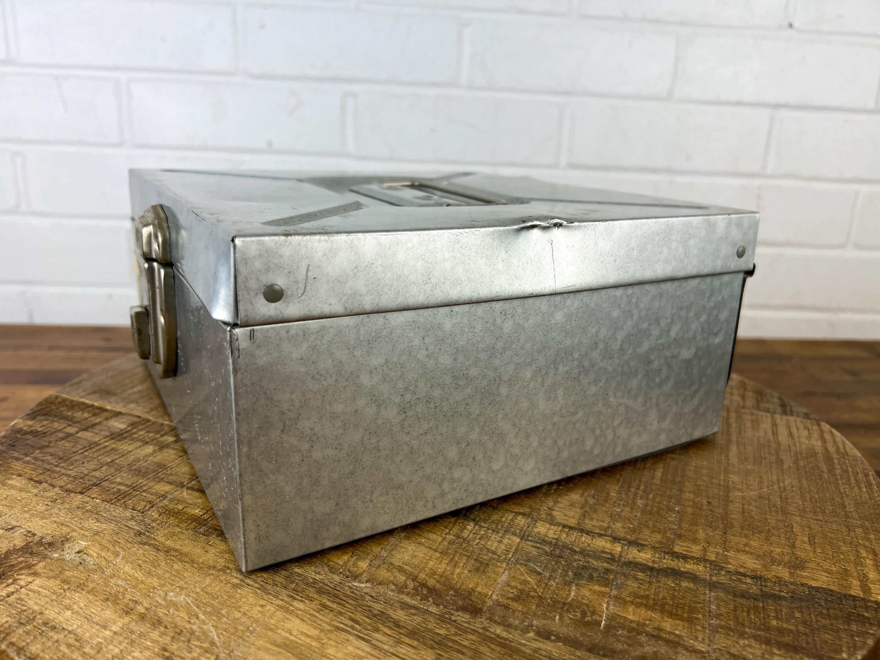 Vintage Square Silver Metal File Box Storage Container