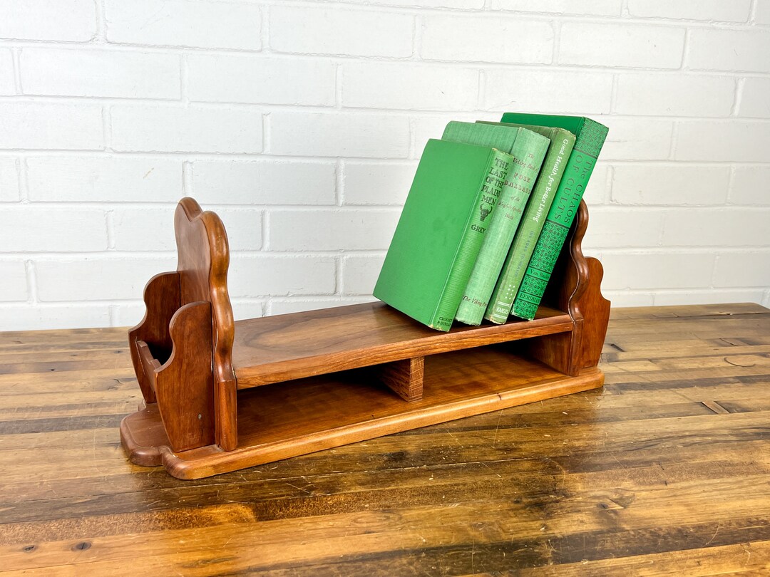 Vintage Wooden Tabletop Bookshelf With Slots Wood Book Shelf Etsy